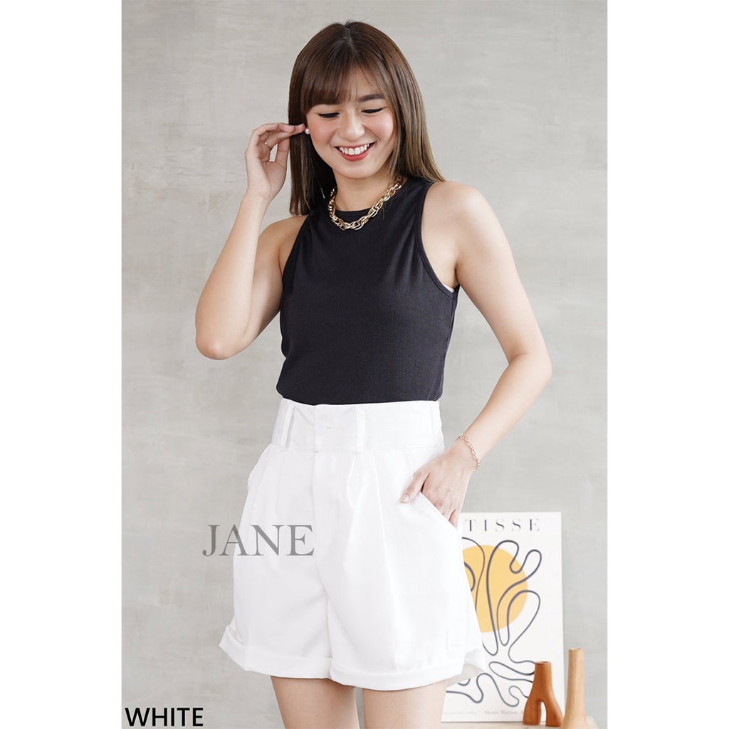 JANE COLLECTION || Celana Pendek Wanita Celana Hotpants Hitam Kekinian High Waist Jumbo Korea Celana Kain Putih Meta Shortpants