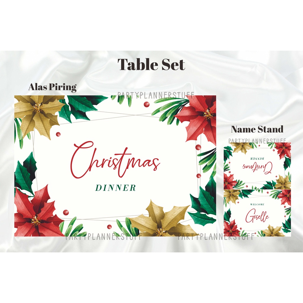 Table set dekor meja makan christmas dinner decor natal gold luxury dessert table decor table settin