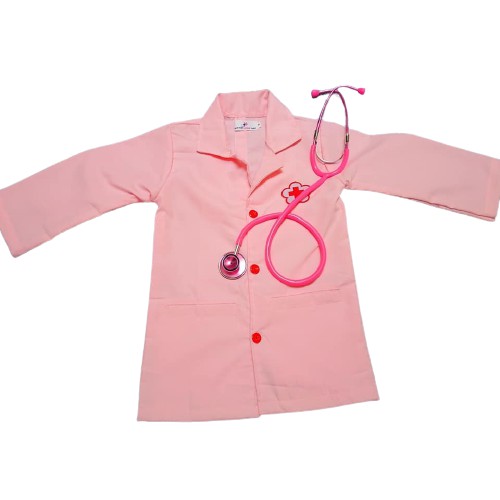 Jas Dokter Pink Perempuan + Stetoskop / Baju Dokter Anak / Jas Dokter Anak