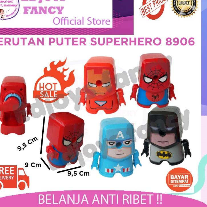 

Hot Sale Serutan meja puter Serutan pensil putar sharpener portable superhero Spiderman Captain America Ironman Batman 8906 ✔
