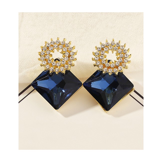 LRC Anting Tusuk Fashion Sapphire Geometric Square Diamond Alloy V13508