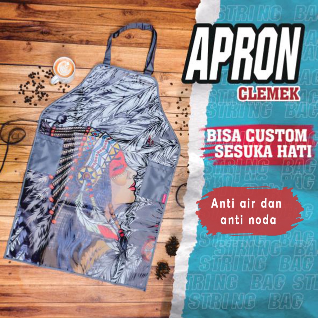 Celemek Barista Anti Air Dewasa Apron Pria Wanita Motif Desain Custom Murah