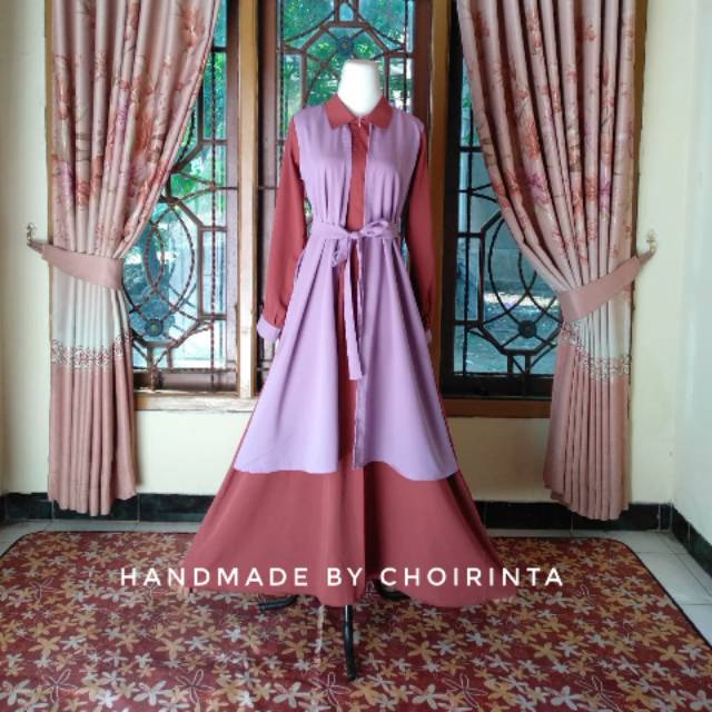 Gamis merah bata-ungu muda