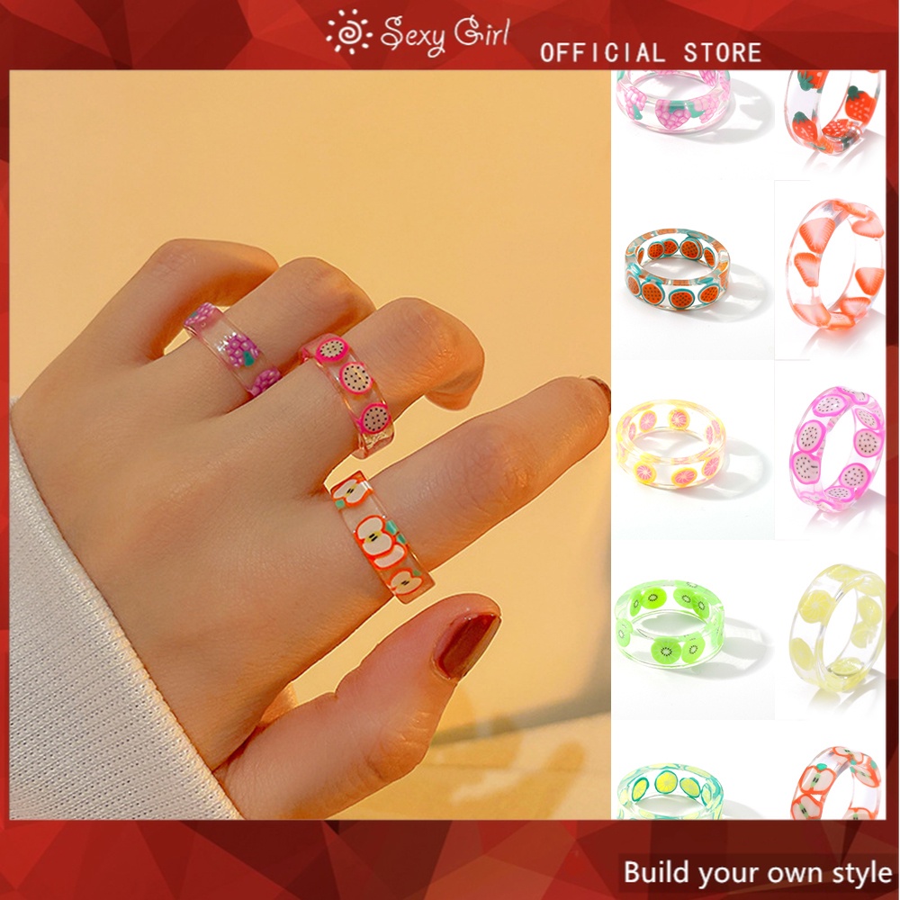 Cincin Resin Akrilik Bentuk Buah Handmade Diy Gaya Korea Untuk Wanita