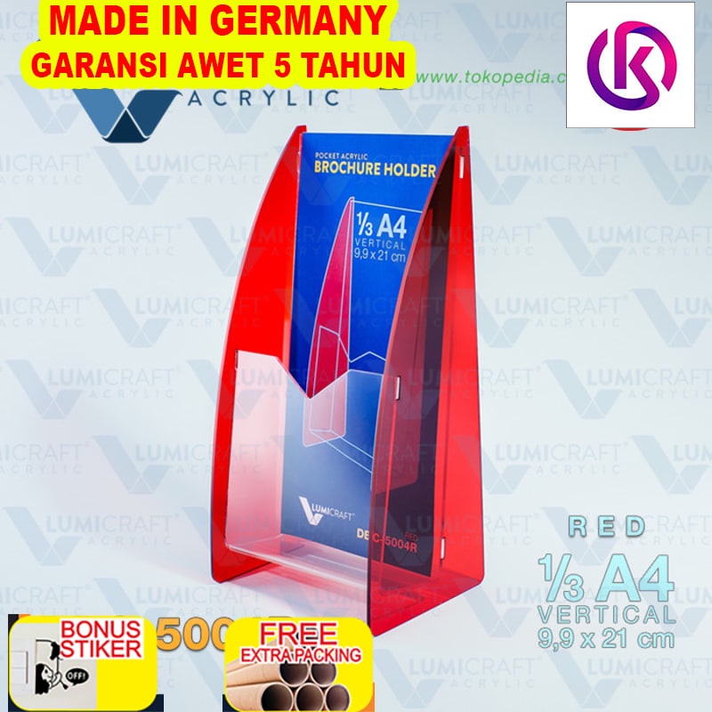 

Terlaris Brochure/Brosur Holder/Stand Acrylic/Akrilik Pocket Merah 1/3 A4