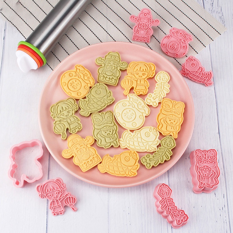 Gro 6pcs Cetakan Cookies / Cookies DIY Bahan Plastik Untuk Festival Musim Semi