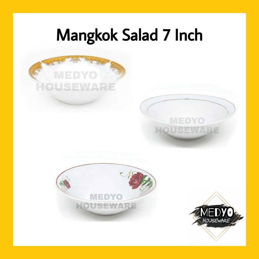 Mangkok Keramik 7 inch Lesmas List Emas Bunga Mas Mahkota Golden Rose Mangkok Salad Mangkuk Sup
