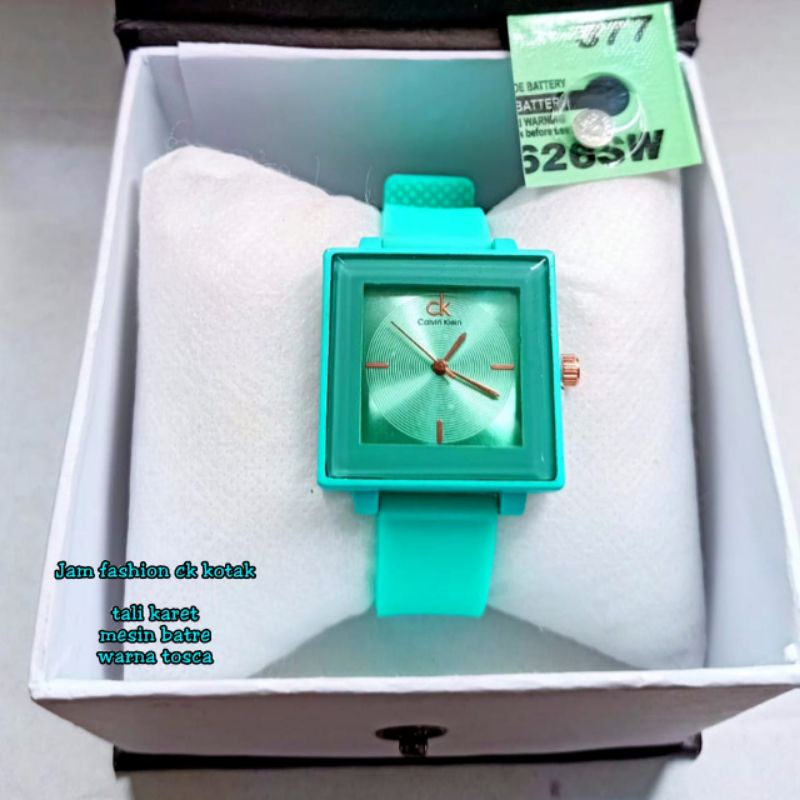 Jam tangan fashion wanita Korean style Ck segi kotak tali ruber by zellshop