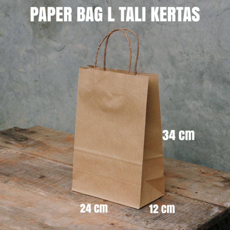 

PAPER BAG L POLOS COKELAT SIZE L 24 x 12 x 34 cm
