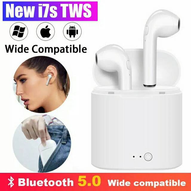 TWS i7s earphone Bluetooth stereo bass music wireless telfon headset mic original