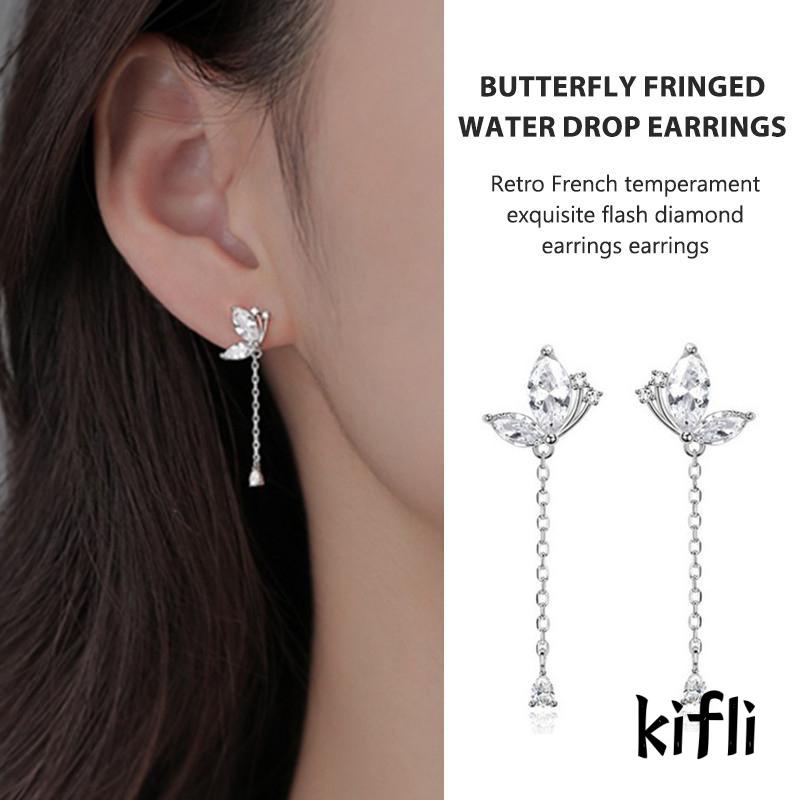 Butterfly Anting,Rumbai Kupu-Kupu Aksen,Berlian Imitasi,Gaya Retro