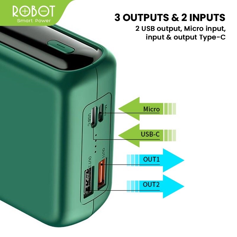 ROBOT PowerBank 30000mah RT31 2 Inputs &amp; 3 Outputs Quick Charge Port Type C &amp; Micro USB Original