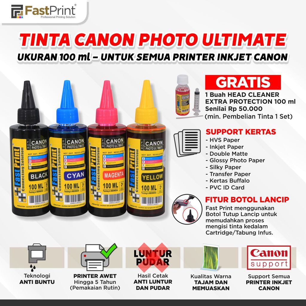 Tinta Dye Based Photo Ultimate Canon 1 Set - 4 Warna - 100 ML