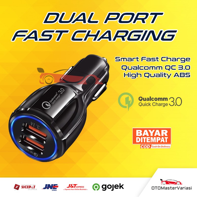 Charger Mobil dan Motor Car Charger QC 3.0 Quick Charging Qualcomm 2 port Fast Charging Casan Mobil