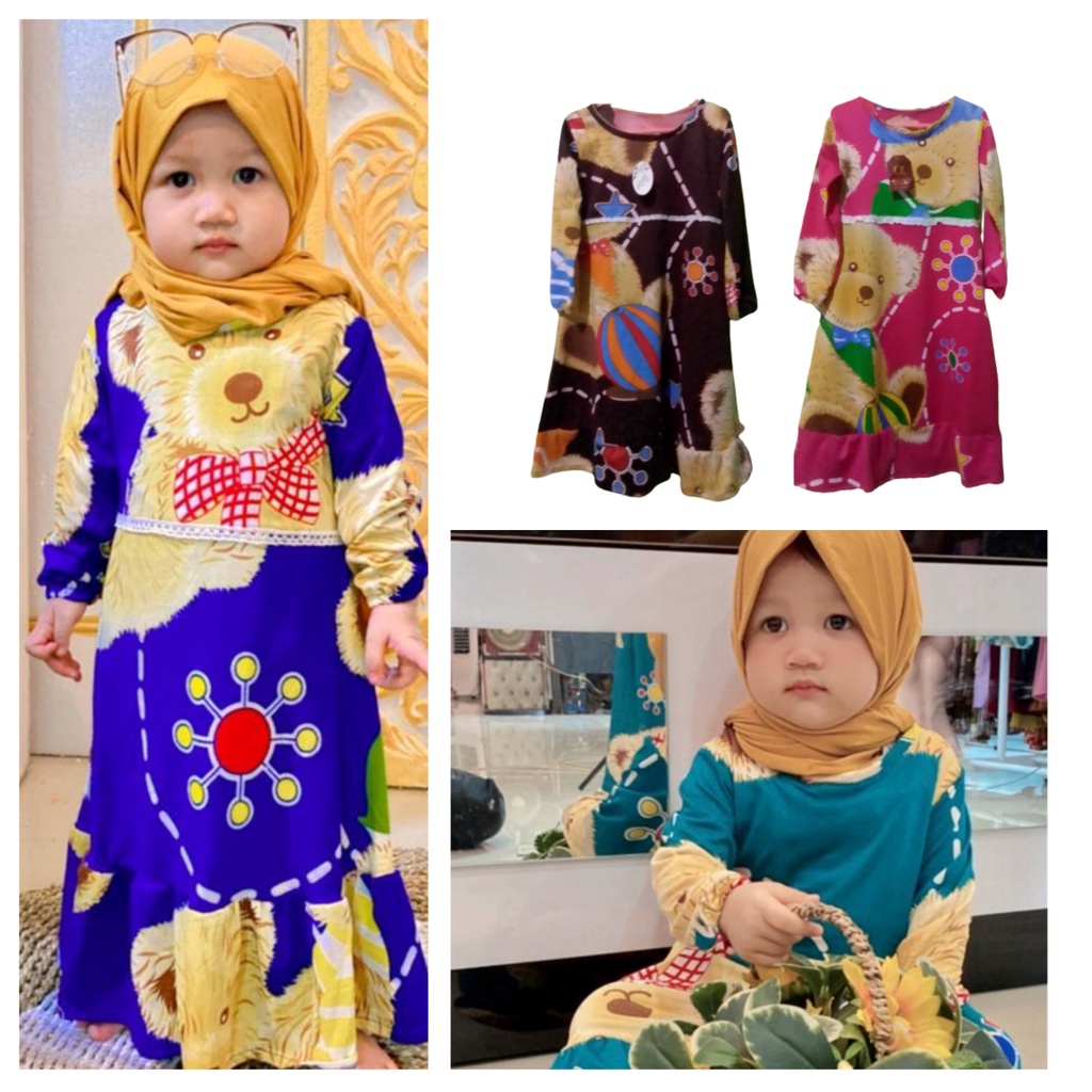 Gamis anak motif teddy bear