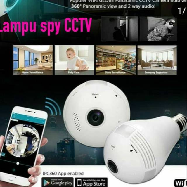 Ip camera CCTV bulb Wifi panoramic v380 lampu bohlam vr spy cam owlcam