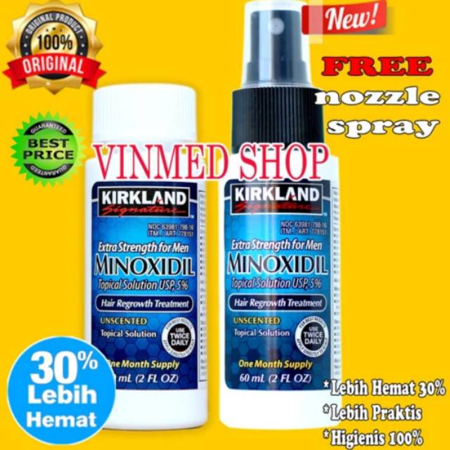 Kirkland Minoxidil 5% paket 2 botol dgn Nozzle Spray irit pemakaian