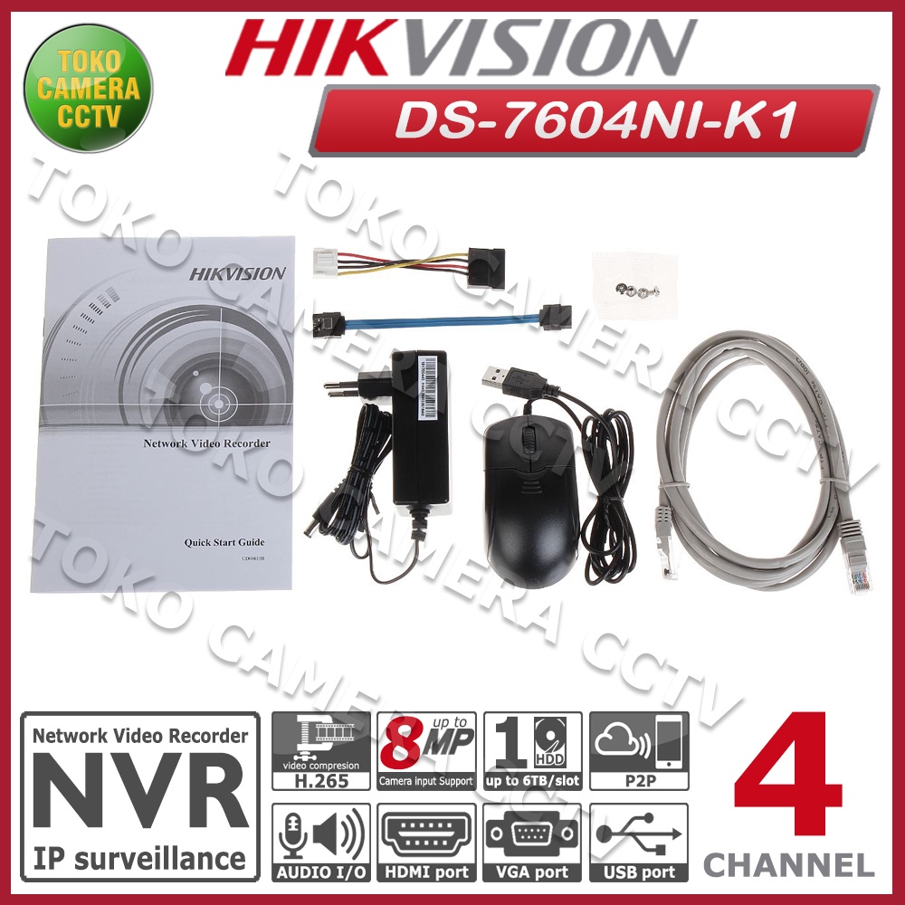 NVR HIKVISION 4 CHANNEL DS-7604NI-K1 NVR 4CH HIKVISION