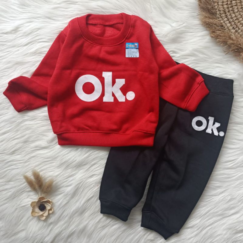 Setelan sweater bayi fleece OK baju hangat bayi setelan bayi 3-18 bulan