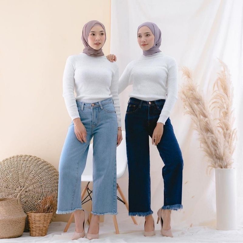 CELANA WANITA KULOT JEANS RAWIS HIGHWAIST PANJANG