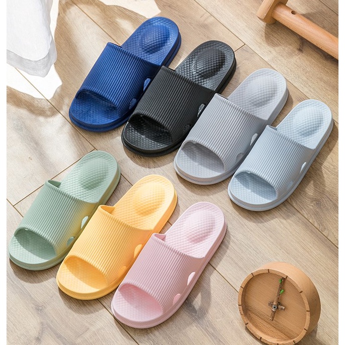 YSM Sandal Slop Karet Polos Tebal 6494 Sendal Rumah Berkualitas Motif Salur Sendal EVA Empuk Sendal Karet Couple Garis Home Slipper Anti Slip Wanita Pria Gaya Korea Murah Import-2