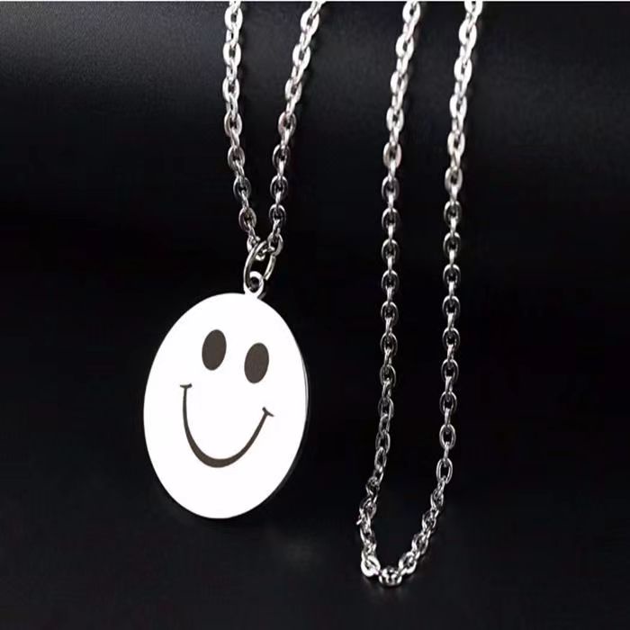 Kalung Rantai Dengan Liontin Bulat Hollow Motif Smile Gaya Korea Untuk Wanita