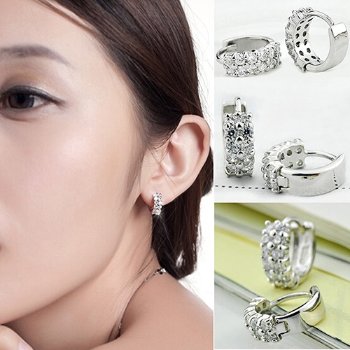 Hu Hu Hu Hu Hu Alat Bantu Pasang Kacamata♡ Anting Bulat Huggie Wanita Hias Cubic Zirconia Baris Ganda Untuk Pesta Pernikahan