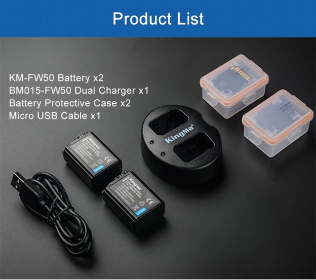 Baterai KINGMA Sony NP-FW50 2pc Dual Charger A6000 A6300 A6400 A6500 A5000 A5100 A3000 A7 A7r like wasabi Image 2