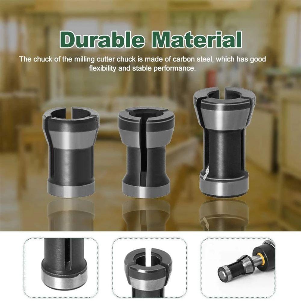 Solighter 1-3Pcs Collet Set Aksesoris Pemotong Milling Tahan Lama Trimming Chuck