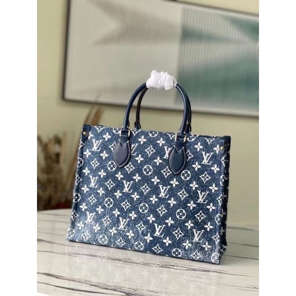 Tas Wanita Tote Shoulder Hand Bag LV Onthego monogram denim medium super mirror VVIP