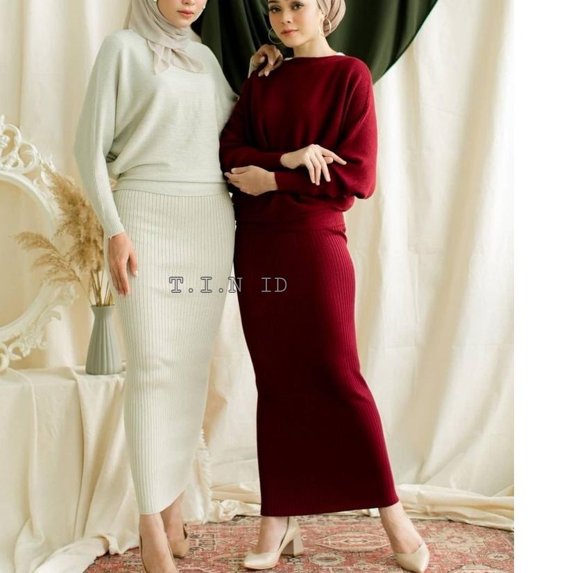 ♗ Rok rajut span premium Import Long pensil rib knit skirt ✮