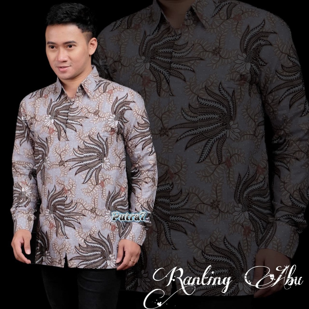 Batik Pria Lengan Panjang BATIK pria kekinian HRB026 motif KERATONAN Kode 002 size M L XL XXL 3L 4L 5L 6L Reguler-KMJ RANTING ABU