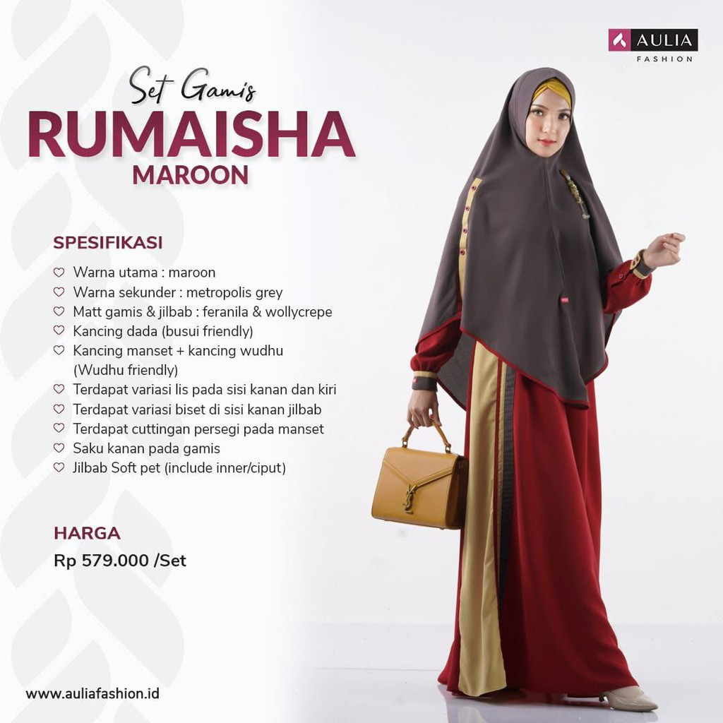 GAMIS AULIA FASHION TERBARU RUMAISHA MAROON [BISA COD]