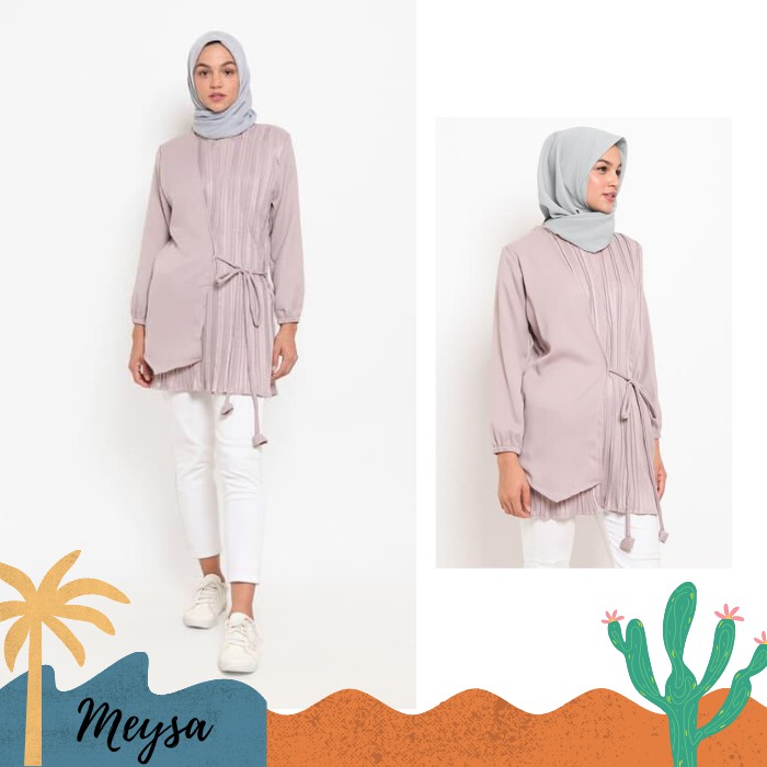Blus Baju Plisket Baju Long Blouse Kekinian Busui Muslim Polos Plisket Lebaran Terbaru Kirana MK79