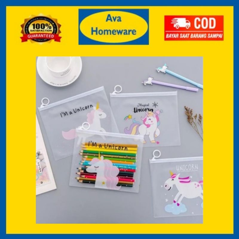 

Tempat Pensil Ukuran Besar - AC 08 - Tas Pouch Kosmetik Transparan Pencil Motif Karakter Unicorn Impor - Peralatan Sekolah Untuk alat tulis Bolpoin pulpen pensil koin uang penggaris penghapus tipex kartu Ava Homeware