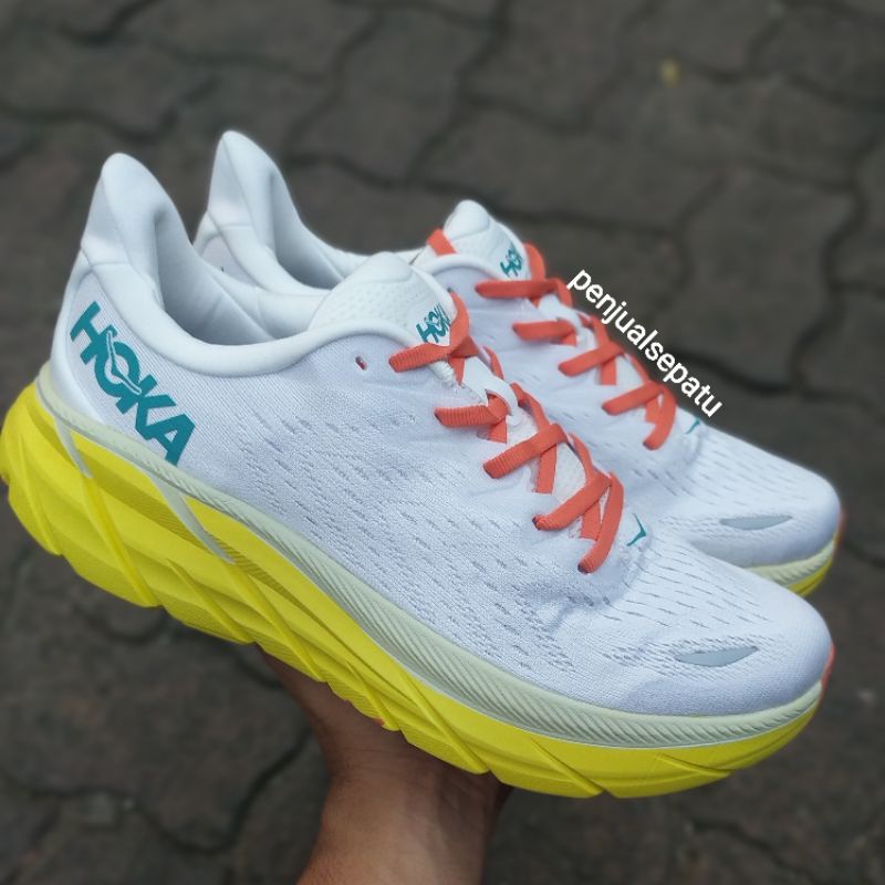 Sepatu Lari Hoka One One Clifton 8 Wide Real Teal Men Running Shoe