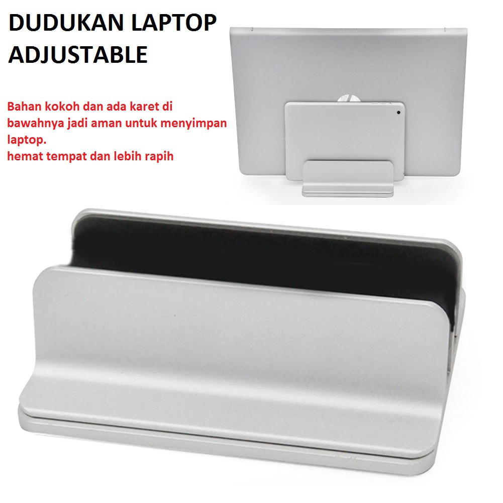 DUDUKAN LAPTOP VERTICAL STAND HOLDER ALUMUNIUM ADJUSTABLE - AF-26D - SILVER