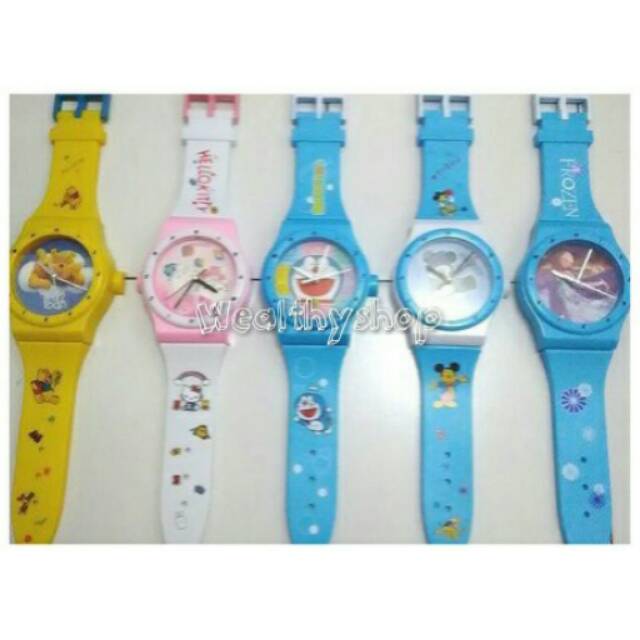 Jam dinding model jam tangan besar karakter Doraemon Hello kitty