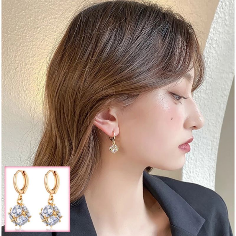 Fifi Fashion Anting Bola mata Model Perhiasan Lapis Emas