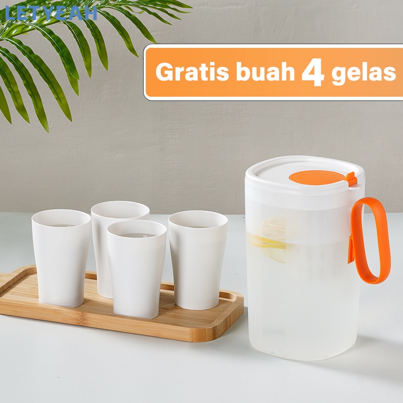 letyeah Teko air set dengan 4 cangkir/water jug 2.2L/ teko jus set 5 in 1 /teko teh dengan saringan BPA free