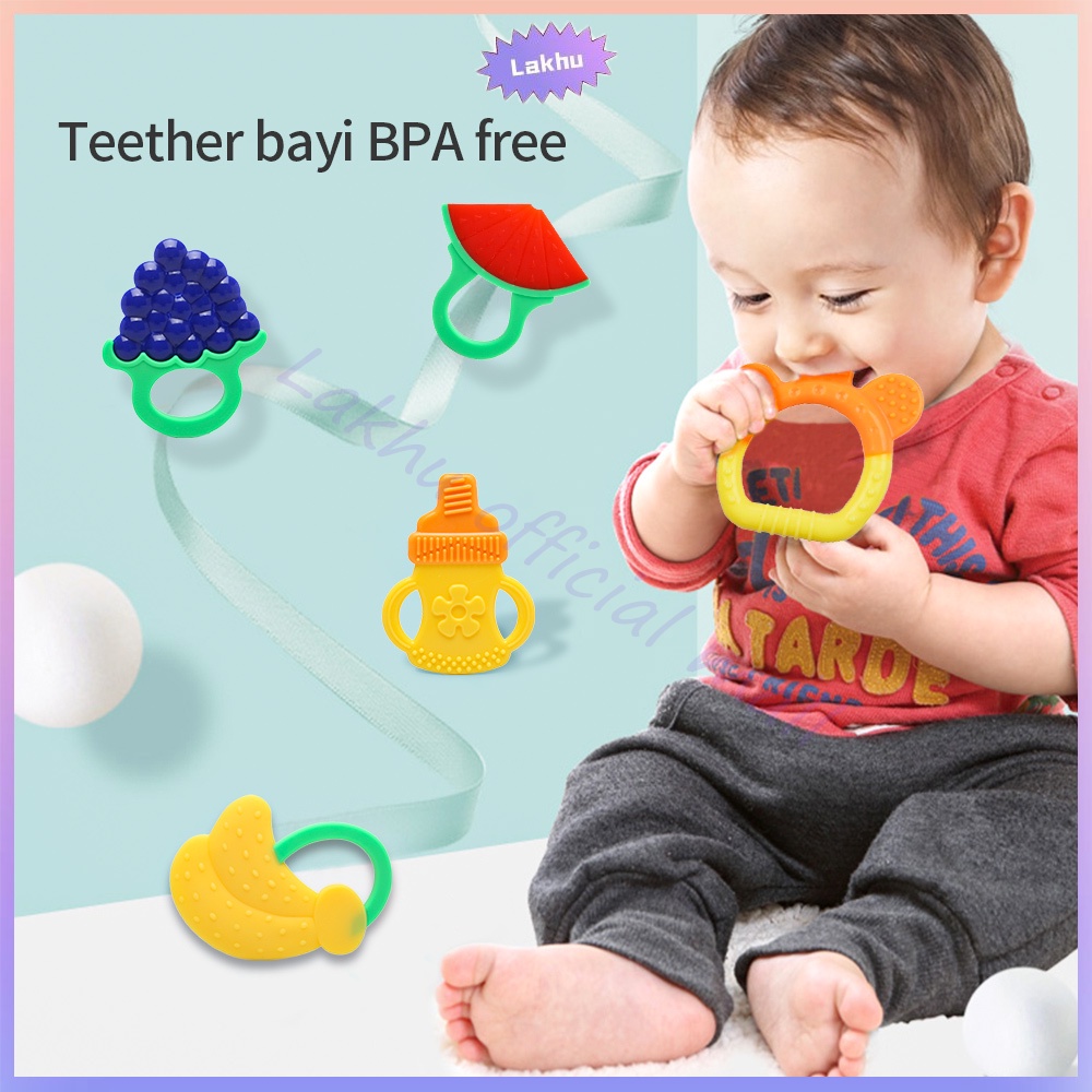 Lakhu teether bayi bpa free fruit teether mainan gigitan bayi bentuk buah