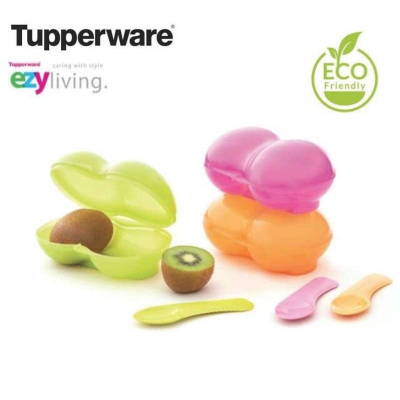 Tupperware Fruity Keeper With Spoon - Fresh Green (1 Pcs) / Wadah Tempat Cake Pie Buah Kiwi Peach