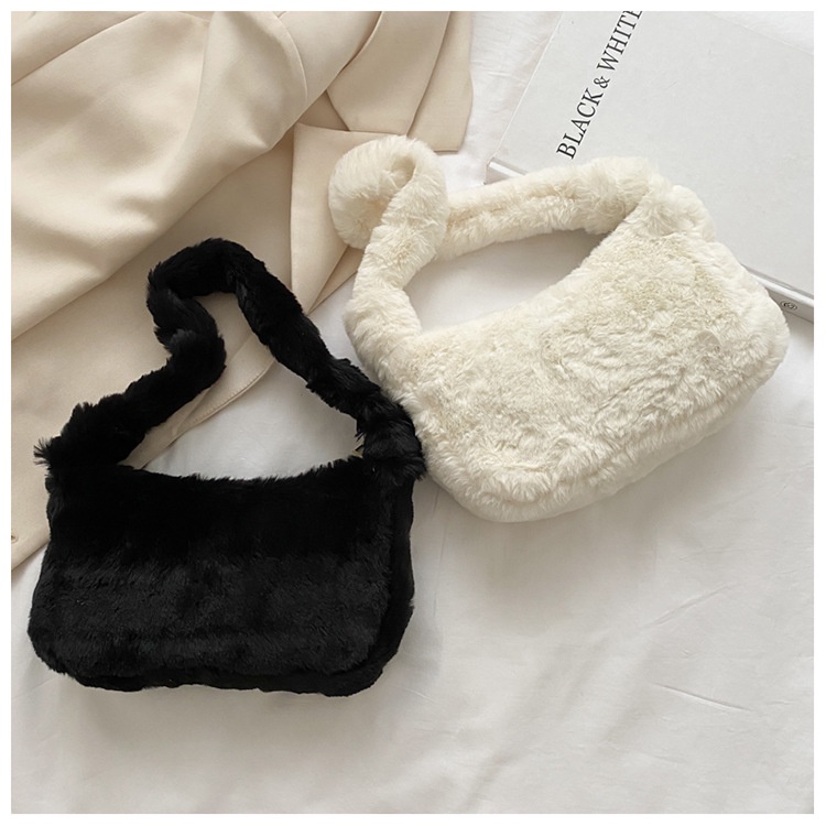 Tas Bahu Bulu Shoulder Bag Fluffy Fur Korea Viral Trend Shoulder plush Bag Tas selempang bahu wanita bulu bludru import korea hobos winter fur baguette lembut