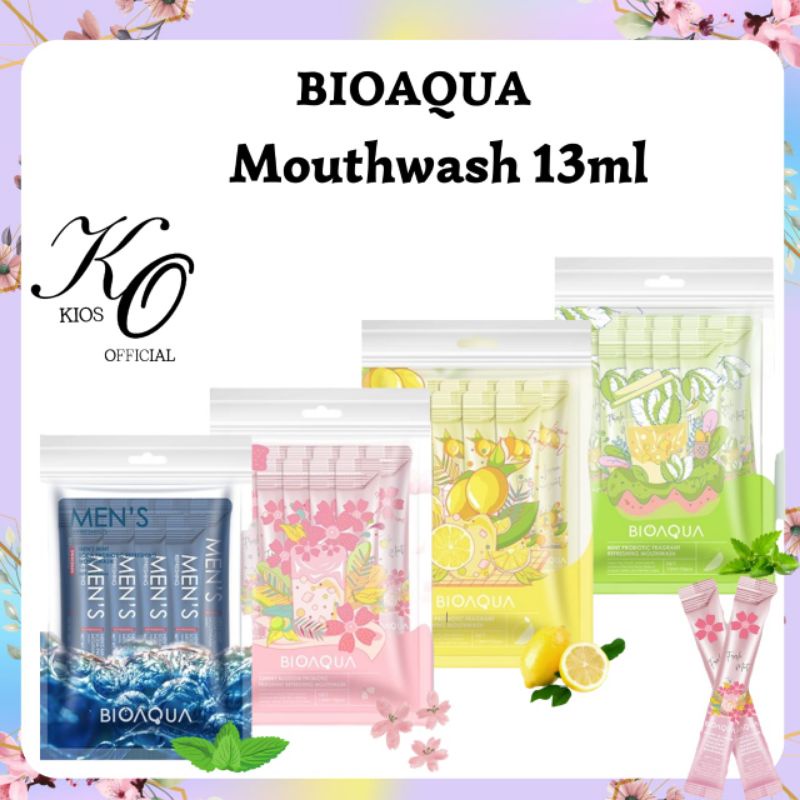 Bioaqua Mouthwash 13ml / Obat Kumur / Cherry Blossom Probiotic / Lemon Probiotic / Mint Probiotic / Refreshing Men's Mint Soda