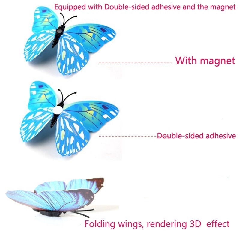 12pcs / Set Stiker Dinding Motif Kupu-Kupu 3D Bahan PVC Untuk Dekorasi Kamar Tidur Butterfly