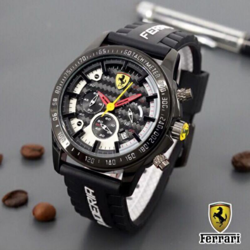 Jam Tangan Ferrari Crono Aktif Tali Rubber - Jam Tangan Pria Ferrari Cronograp - Jam Ferrari Super