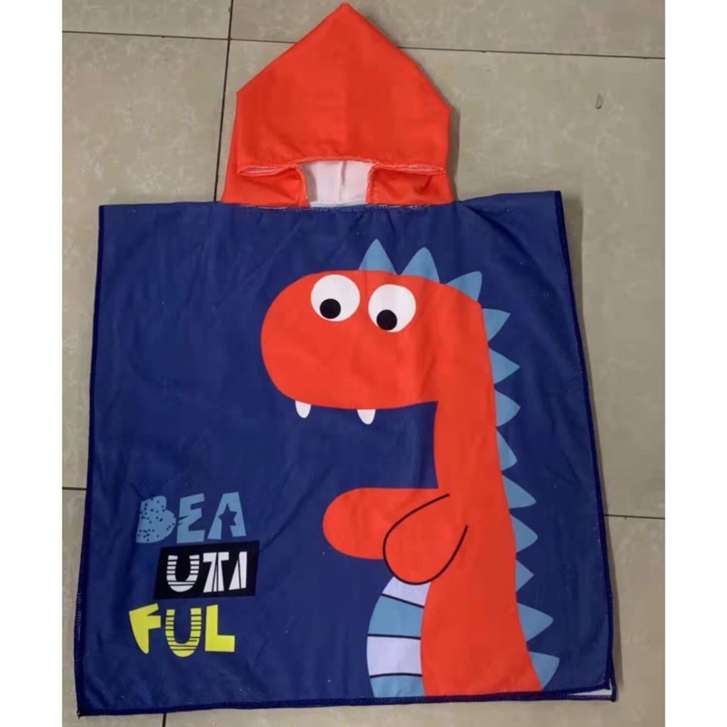 Handuk Ponco Anak Motif Karakter Microfiber-Dino Navy Orange