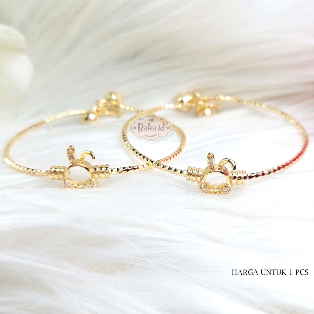 Gelang Tangan Bangle Anak Motif Kelinci Bunny Kecil Kerincing Gold Perhiasan Anak 911