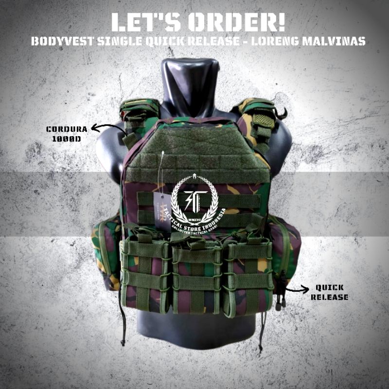 Body Vest Loreng TNI Malvinas - Quick Release - Rompi Anti Peluru