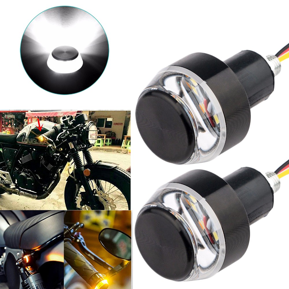 【READY】1 Pcs Motor Turn Signal Lampu LED Indikator Penutup Mata Pegangan Bar End Stang Putih Kuning